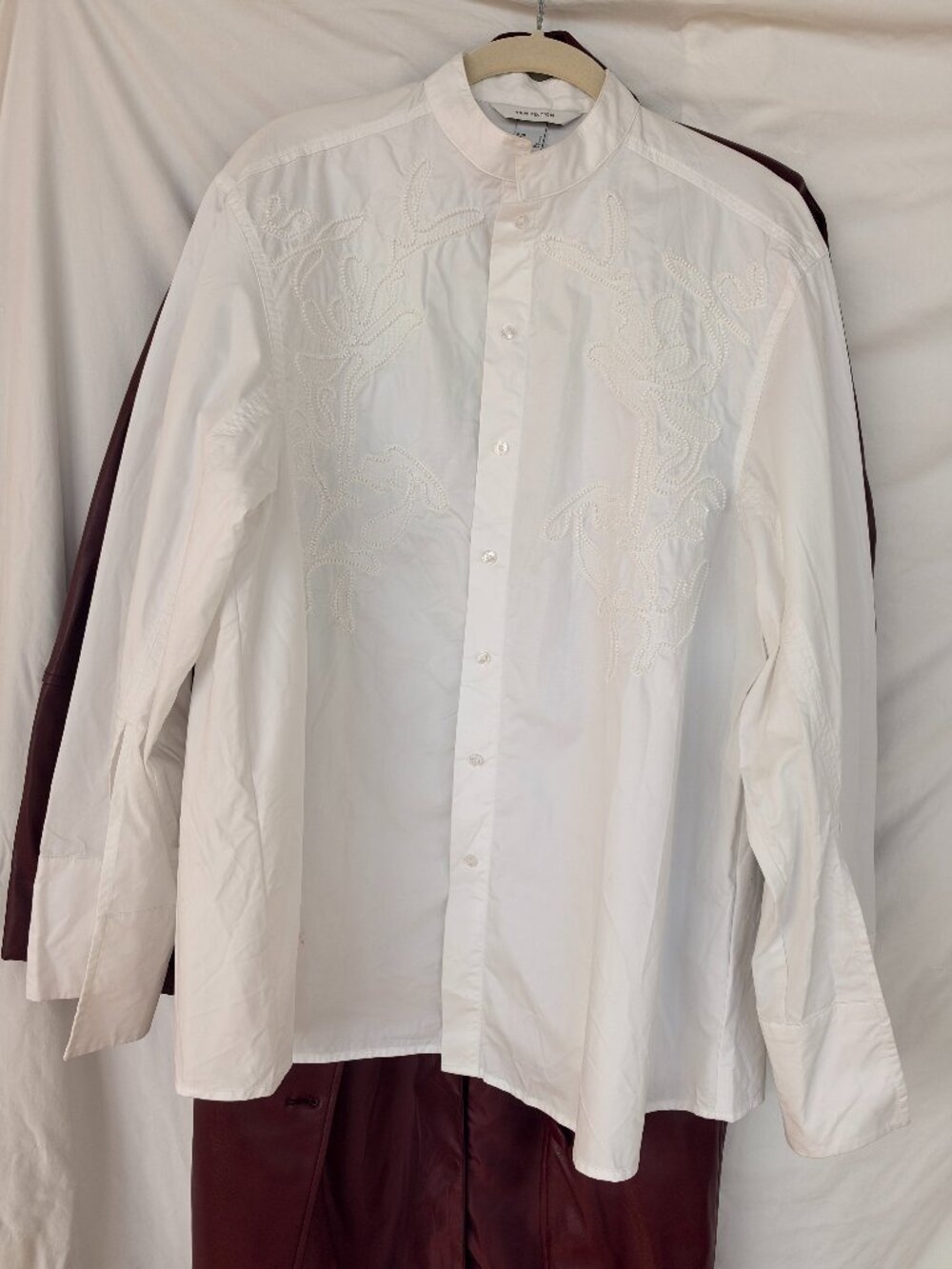 H&M EDITION White Beaded Embroidered Band Collar Shirt Size S